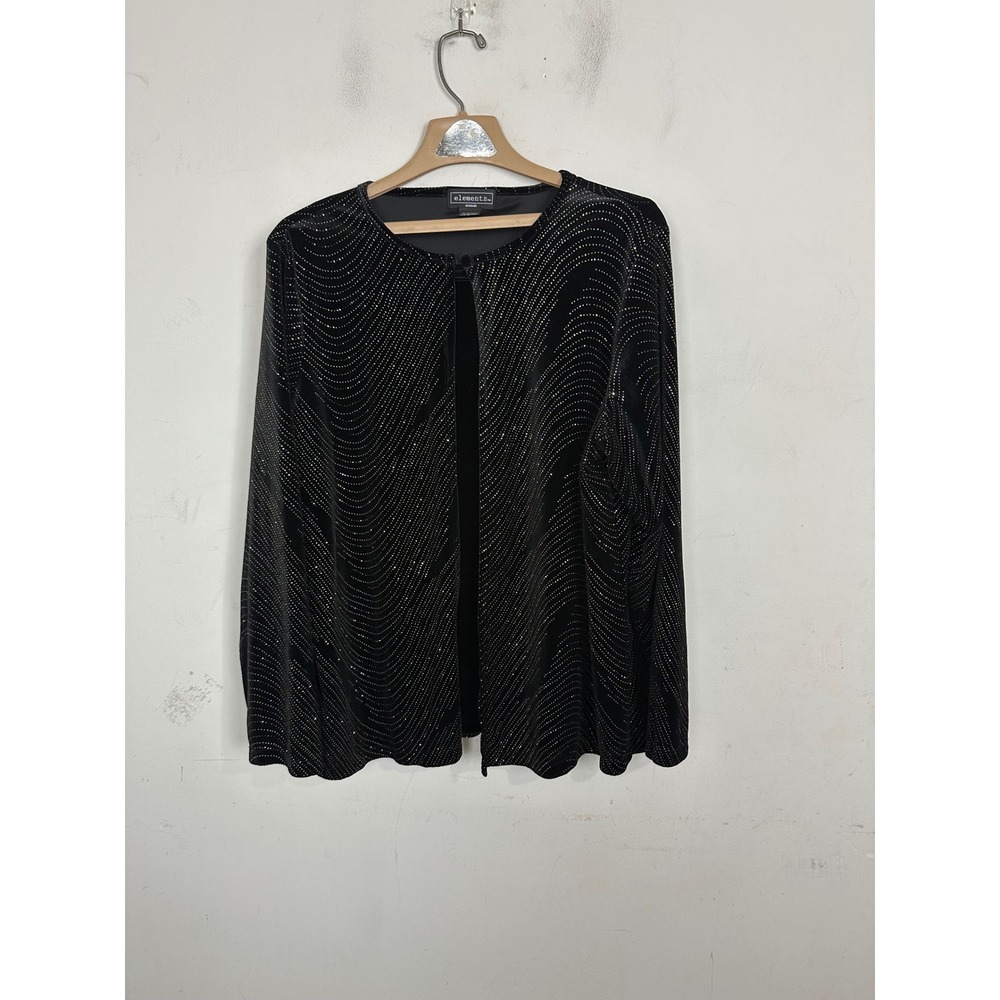 Elementz Woman Black Velvet Glitter Wave Open Front Cardigan Plus Size 1X